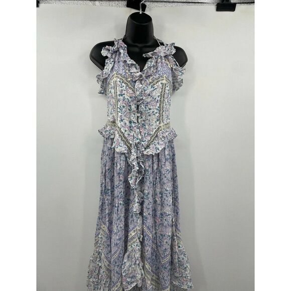 Free People Cannon Moon Maxi Top Dress XS Lace Trim Floral Ruffles - Picture 3 of 7